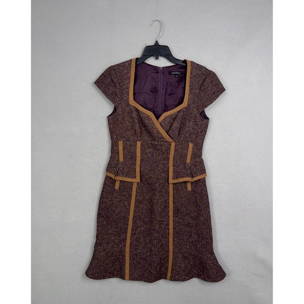 Nanette Lepore Dress Womens Small Purple Tweed Wool Blend Sheath Retro Mod USA